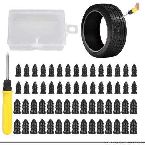 Kit di riparazione per pneumatici forati da 60 pezzi, kit di riparazione per pneumatici per auto, borchie per pneumatici per auto, borchie in gomma per pneumatici con cacciavite a croce, per moto, cam