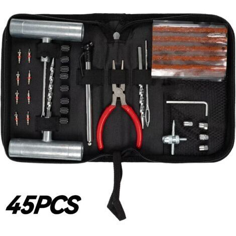 Kit di riparazione per pneumatici tubeless per auto e SUV (45 pezzi) - Strumenti ergonomici, tra cui tappi e strisce di riparazione, ideali per le emergenze stradali.