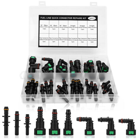 Kit di riparazione per tubi del carburante da 36 pezzi, 8 set di raccordi rapidi in nylon per tubi del carburante dritti a gomito, sostituisce l'adattatore per tubi del carburante per autoveicoli