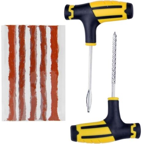 Kit di riparazione pneumatici da 7 pezzi per auto/moto, kit di riparazione forature per pneumatici tubeless, ripara forature su auto e moto, include 5 tappi e 1 chiave a T