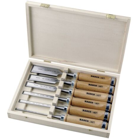 Kit di scalpelli per legno, 6 pz, scatola di legno, 6, 10, 12, 18, 25, 32 mm Bahco 425-083
