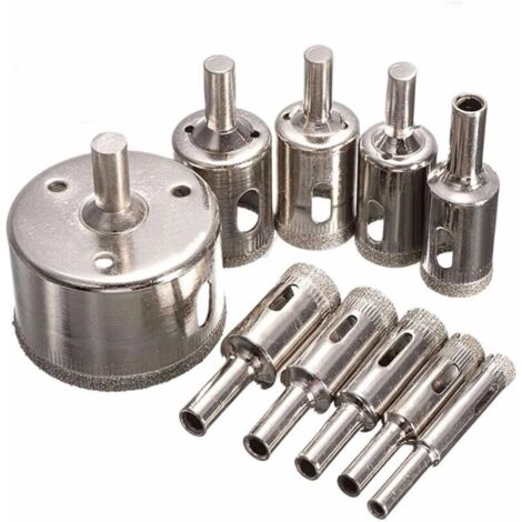 Kit di seghe a tazza diamantate per il taglio di vetro, piastrelle, ceramica, marmo (8 mm, 10 mm, 12 mm, 14 mm, 16 mm, 18 mm, 20 mm, 22 mm, 26 mm, 50 mm)