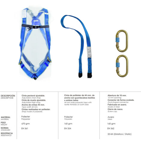 Kit di sicurezza per imbracatura anticaduta n. 1 (4 pezzi) en361