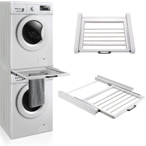 Kit di Sovrapposizione per Lavatrice e Asciugatrice Collegamento Universale con Piano Estraibile Porta Asciugamani [en.casa]
