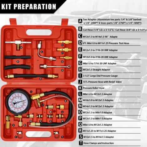 Kit di test della pressione del carburante per pompa di iniezione da 0-140 PSI, tester di pressione universale per auto, camion e motociclette a benzina
