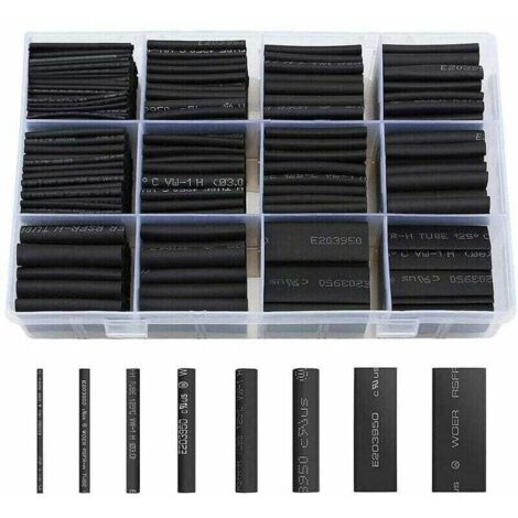 Kit di tubi termorestringenti Ulisem da 650 pezzi, 8 misure, rapporto 2:1, nero