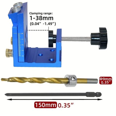Kit di utensili per fori obliqui regolabili per la lavorazione del legno, dima per fori tascabili rimovibile blu, con 1 punta da trapano da 9 mm, per la lavorazione del legno e la fabbricazione di mob