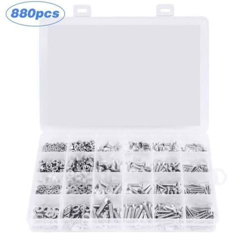 Kit di viti con rondella e dado esagonale M2 M3 M4 M5, 880 pezzi, in acciaio inossidabile 304