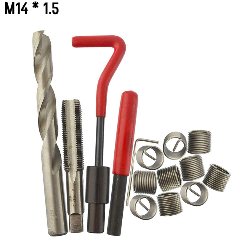 Kit d'inserts de réparation de filetage métrique 15 pièces M5 M6 M8 M10 M12 M14 Helicoil Car Pro Coil Tool M14 1,5
