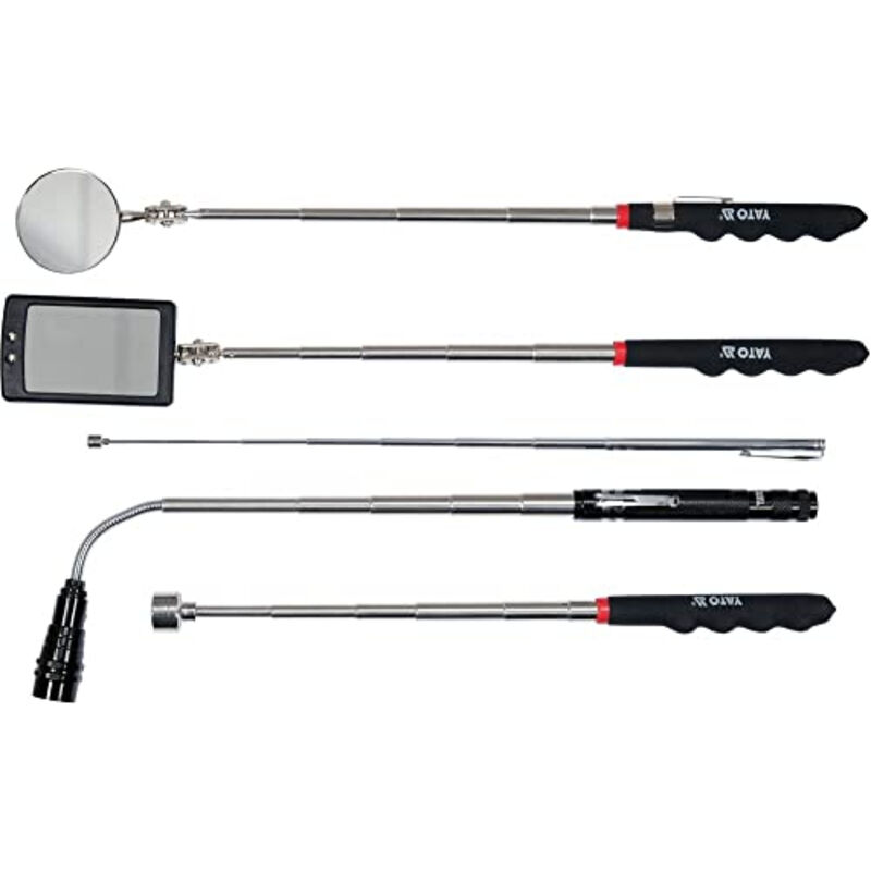 Yato Yt-06622 Miroir Télescopique Et Outil De Ramassage 5 Pièces Avec Lampe Torche