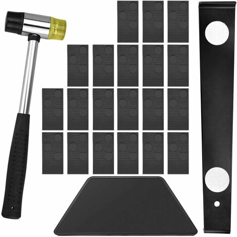 Kit d'Installation au Sol avec 20 Pcs Entretoises 1 Marteau 1 Bloc en Caoutchouc 1 Barre de Traction pour Parquet Stratifié 7-15 mm