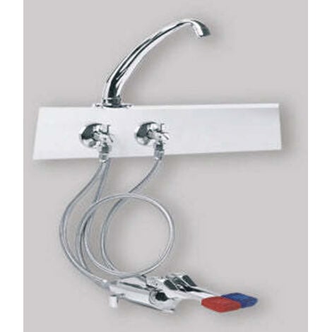 IDRAL RUBINETTERIA Kit d'installation complet avec mitigeur à deux pédales et bec Idral KFL66/25 Chromé - Laiton