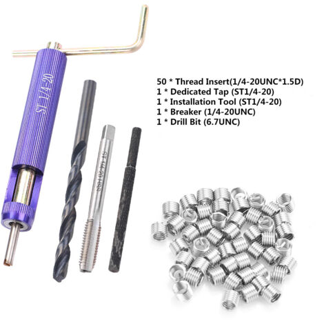 Kit d'installation de 50 inserts filetés en acier inoxydable 1/4-20UNC1.5D avec outils