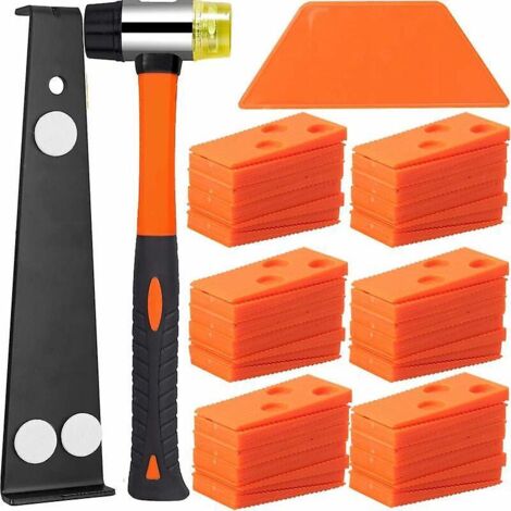 kit D'installation Pour Sol Stratifi, Kit Pose Parquet Stratifi Avec 60 Entretoises Bloc De Frappe, Barre De Traction Robuste Et Maillet En Fibre