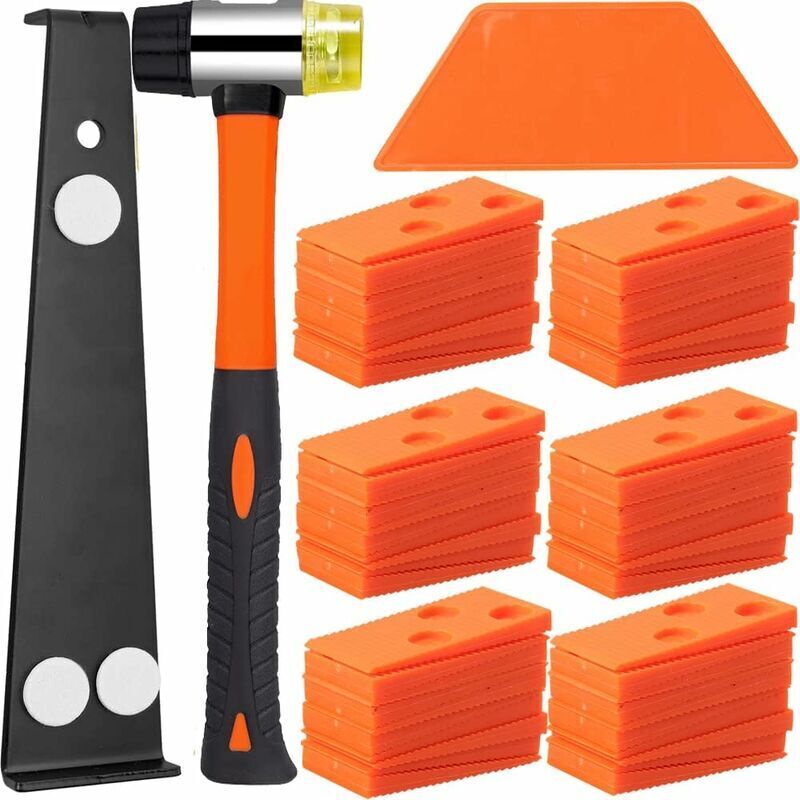 Tigrezy - Kit d'Installation pour Sol Stratifié, Kit Pose Parquet Stratifié avec 60 Entretoises Bloc de Frappe, Barre de Traction Robuste et Maillet