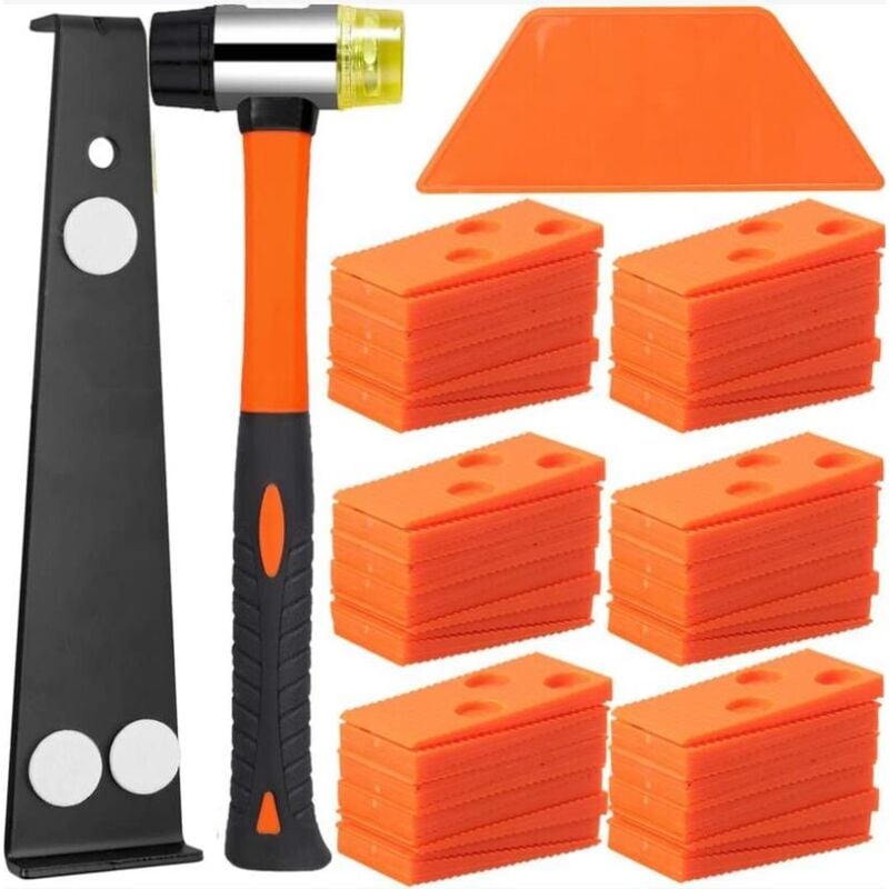 Kit d'Installation pour Sol Stratifié, Kit Pose Parquet Stratifié avec 60 Entretoises Bloc de Frappe, Barre de Traction Robuste et Maillet en Fibre