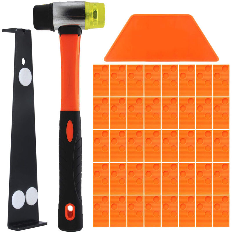 SNQ - Kit d'Installation pour Sol Stratifié,Kit Pose Parquet Stratifié avec 40 Entretoises Bloc de Frappe, Barre de Traction Robuste et Maillet en