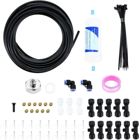 Kit d'irrigation extérieur - Système de brumisation de refroidissement - 32 pieds de conduites de brouillard - 11 buses de brouillard en laiton - Tuyau de 10 m - Pour terrasse, jardin, serre
