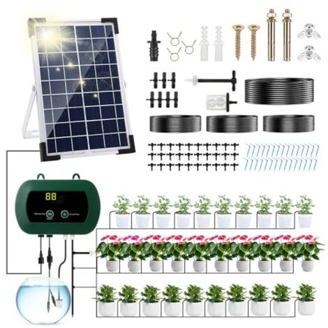 Kit D'irrigation Goutte à Automatique énergie Solaire, Système d'irrigation Jardin, D'arrosage de Jardin Avec 10 Modèles goutte et 30 pots -