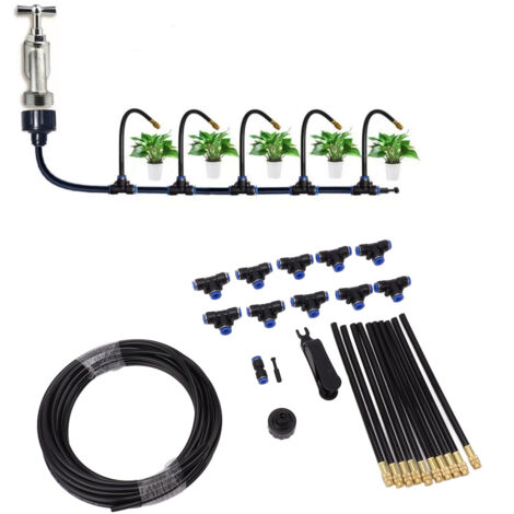 Kit d'irrigation goutte à goutte automatique à 360° - Tuyau de 8 mm, buse de pulvérisation universelle réglable, système d'atomisation en cuivre pour jardin/pelouse/serre - Rotation multidirectionnell