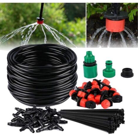 Kit d'irrigation Goutte à Goutte, DIY Système d'arrosage Automatique Système d'irrigation Micro Flow de Jardin pour Paysager, Serre Potager, Terrasse, 25 m + 30 gouttes
