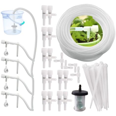Kit d'irrigation goutte à goutte pour jardin (E-3Mkit) avec vanne de régulation, dispositif d'arrosage pour plantes en pot, tuyau de 4/7 mm, micro-goutteur économe en eau, serre