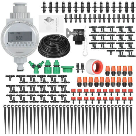 Kit d'irrigation goutte à goutte pour plantes avec système d'arrosage automatique électronique et minuterie d'irrigation brumisateur goutteurs 40 mètres de tuyau pour jardin pelouse terrasse