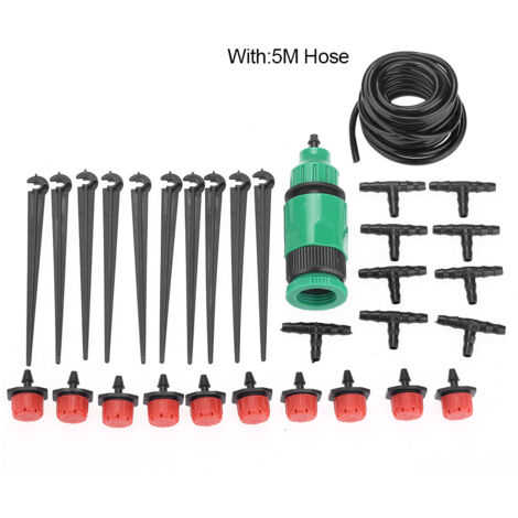 Kit d'irrigation goutte à goutte pour serre et jardin avec tuyau et arroseur (5m)