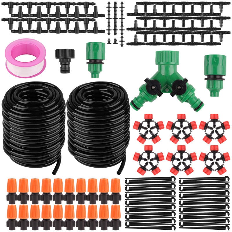 Lifcausal - Kit d'irrigation goutte à goutte, système automatique d'arrosage de jardin de 100 pieds/30 m - Micro kits de tubes d'irrigation diy,