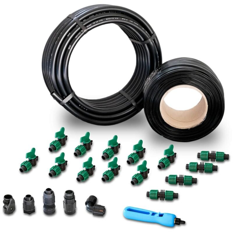 Kit d'irrigation 115m Tuyau goutte à goutte + Kit Accessoires complet Jardin et potager irritec