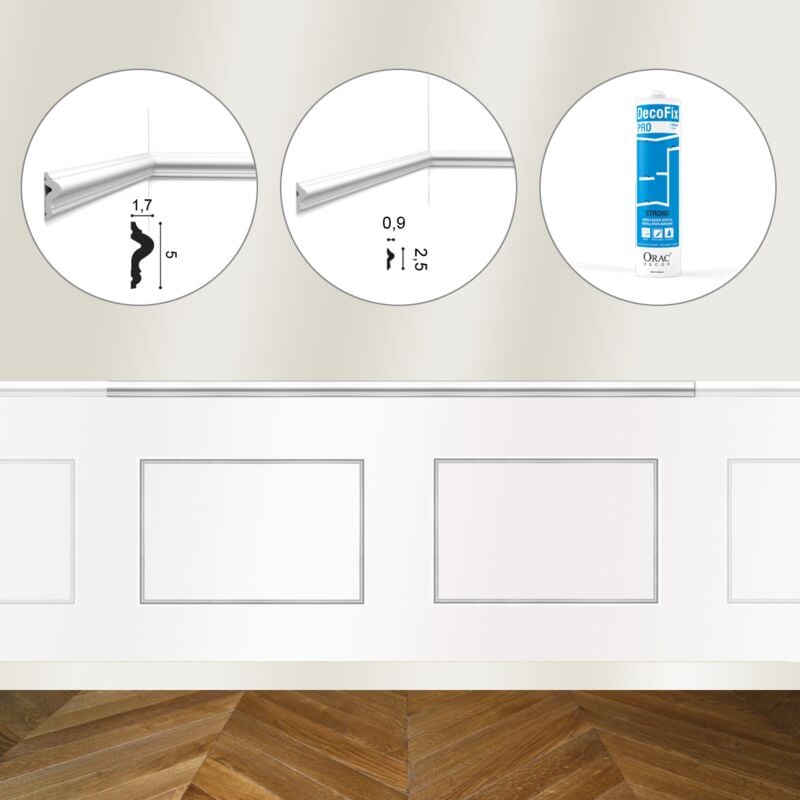 Kit diy Encadrement Cimaise PX175 + 2 cadres PX201 + colle - Soubassement Orac