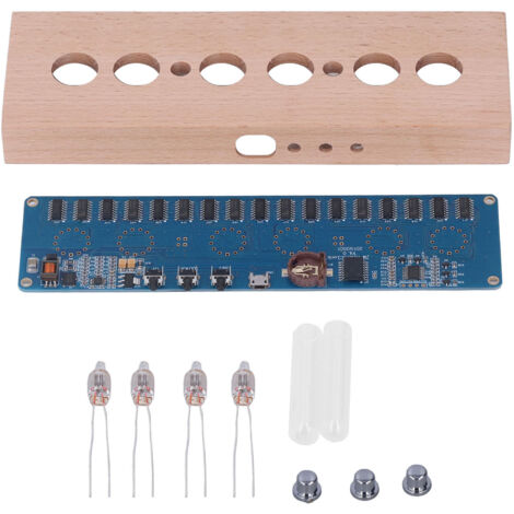 Kit DIY Horloge à Tubes IN14 avec Coque en Bois de Hêtre - Module Lampe USB 5V à Assembler