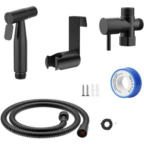 Kit doccetta per WC, soffione doccia per la pulizia del bagno, spruzzatore per l'igiene personale quotidiana, set di tubi flessibili a parete (nero)