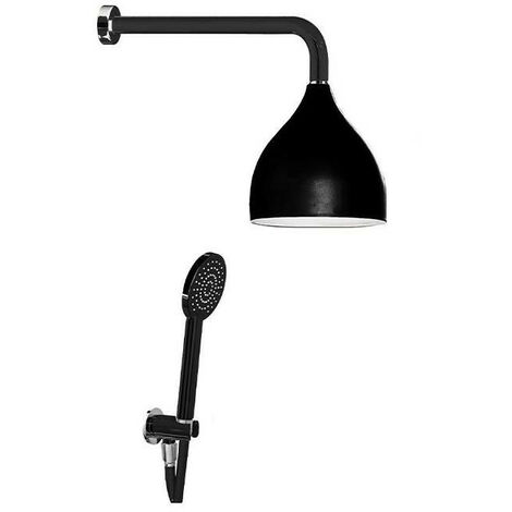 Kit Doccia Black Composto da Braccio Doccia in Ottone Cromato + Soffione Cromoterapia con Campana in Alluminio Anodizzato