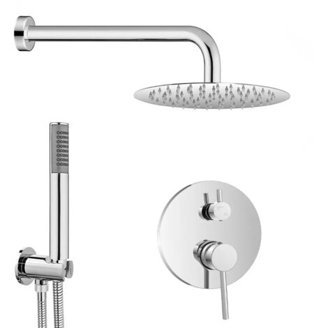 Kit doccia completo con miscelatore York con braccio 35 e soffione 20 inox cromo