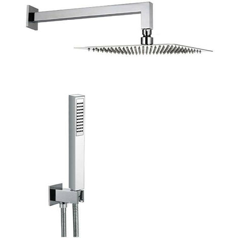 Kit Doccia Estro Quadro 20Q in Inox Cromato dal Design Moderno con Braccio Doccia + Soffione 200x200 mm