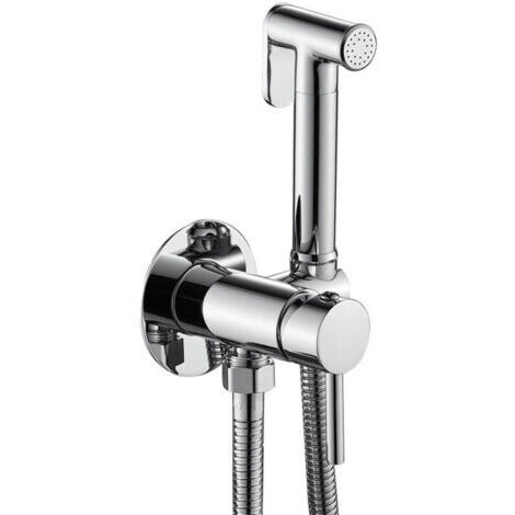 Kit doccia igienico con miscelatore rotondo cromato.