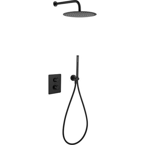 Kit doccia Jacuzzi tondo con doccia incasso con deviatore + soffione + braccio + doccetta e supporto snodato con presa acqua art. 0SUYO909JA01 nero opaco
