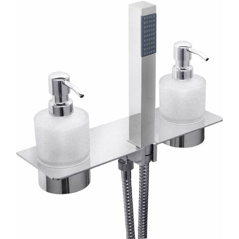 Kit doccia modello quadro con presa acqua, doccetta e mensola con dispenser Tecom Genius DKITDGSQ  Cromo