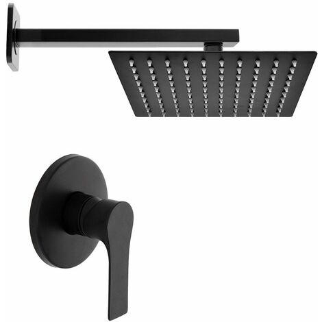 Kit doccia nero opaco completo di soffione quadrato 25x25 cm e miscelatore incasso