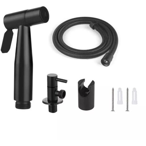 Kit doccia per WC KZQ, tubo flessibile da 1,5 m e supporto, adattatori G1/2, nero
