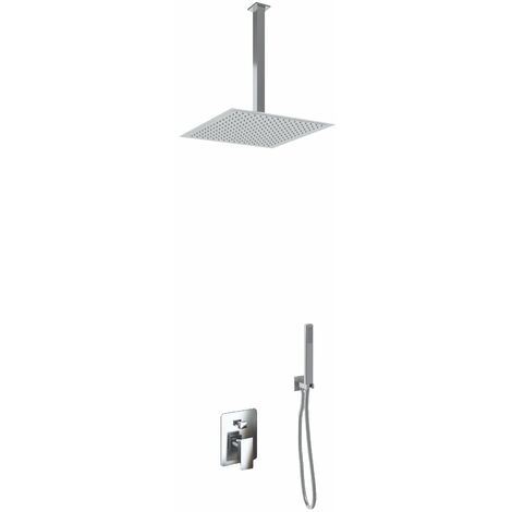 Kit Doccia Soffione Doccino e Miscelatore in Acciaio Inox 30x30 cm da Soffitto Square