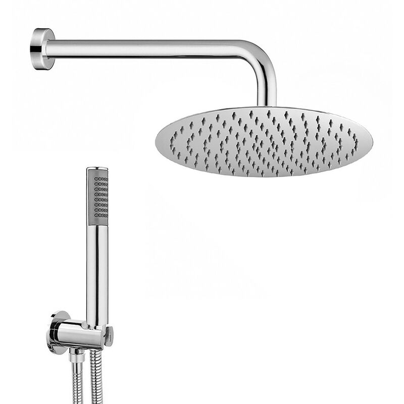 Image of Inbagno - Kit doccia tondo cromo con set doccia + soffione acciaio 20 cm + braccio 40 cm