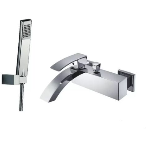 Kit Doccino e Miscelatore Monocomando per Vasca da Parete in Ottone Riga Cromato