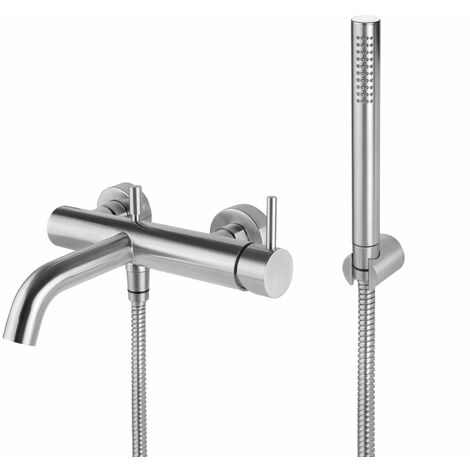 Kit Doccino e Miscelatore Monocomando per Vasca in Acciaio Inox Satinato Nilo