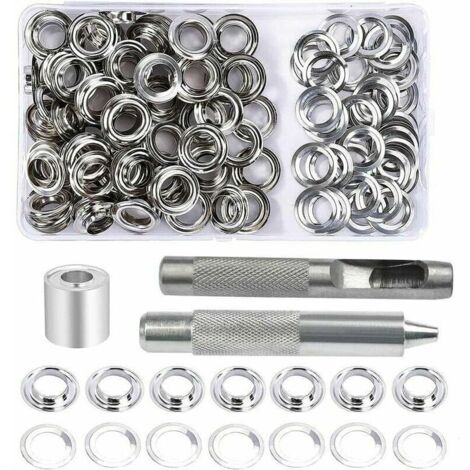 Kit d'oeillets, 100 ensembles d'oeillets de 12 mm, avec 3 outils d'oeillets à œillets Kit d'oeillets pour bâche, tissu, rideaux et fabrication