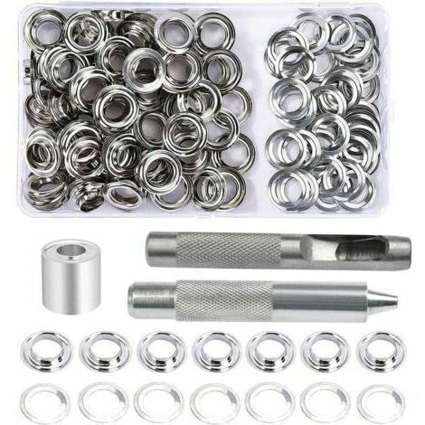 Kit d'oeillets, 100 ensembles d'oeillets de 12 mm, avec 3 outils d'oeillets à œillets Kit d'oeillets pour bâche, tissu, rideaux et fabrication