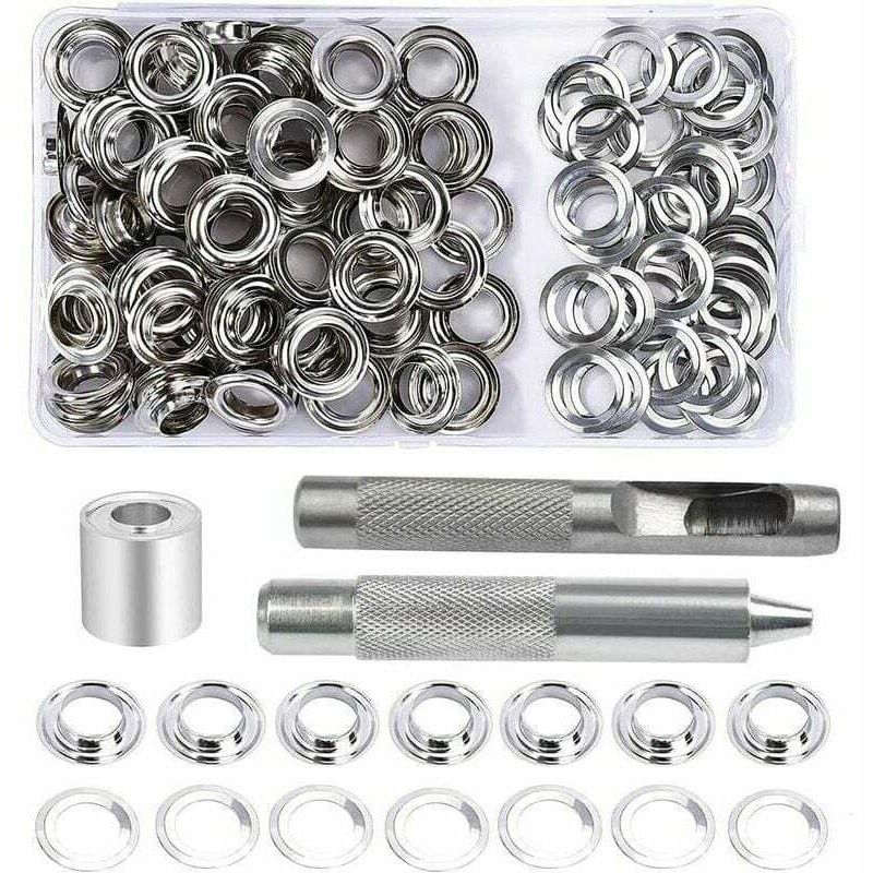 Kit d'oeillets, 100 ensembles d'oeillets de 12 mm, kit de réparation de bâche, avec 3 outils d'oeillets à œillets Kit d'oeillets pour bâche, tissu,