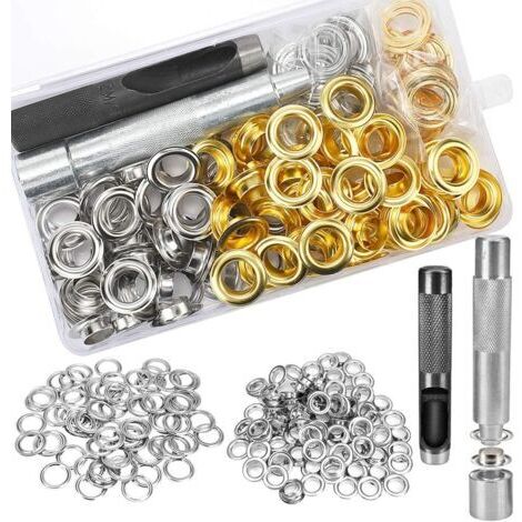 Kit d'œillets 100 Kit d'œillets à œillets pour auvent de tente en toile de cuir (1/2" Argent 50pcs + or 50pcs)