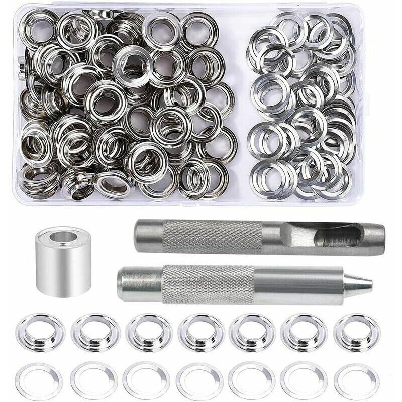 Kit d'œillets à œillets, 100 jeux d'œillets de 12 mm, kit de réparation de bâches, avec 3 œillets pour outils d'œillets pour bâches, tissus, tentes